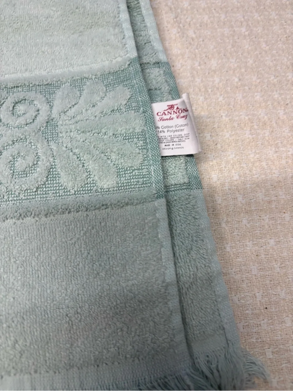 Fringed Jacquard Bath Towel in Light Seafoam